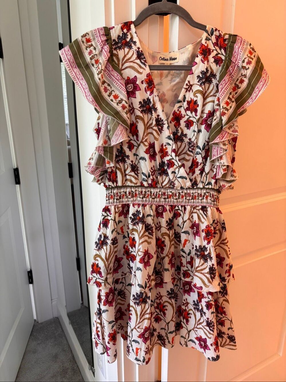 NWOT Celina Moon Tuckernuck Floral Ruffle Sleeve Smocked Mini Dress | Boho Cotta - Picture 2 of 9